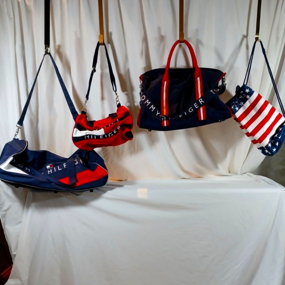 Tommy Hilfiger Navy and Red Duffel Bag Set